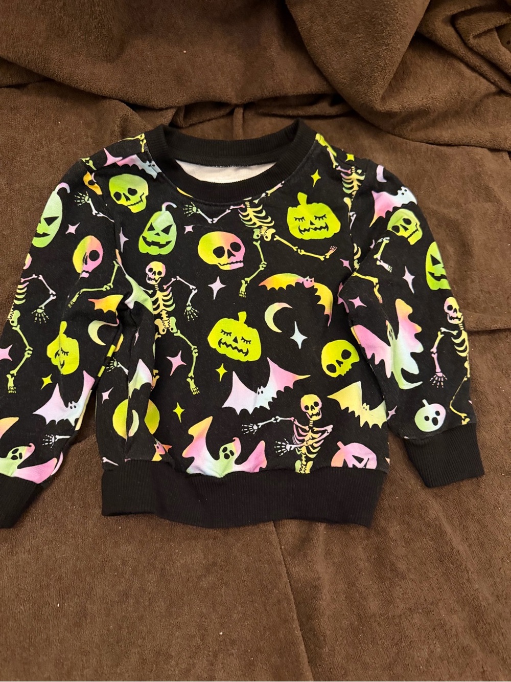 Little Sleepies Cool Ghouls Neon Halloween Skeleton & Pumpkin Sweatshirt